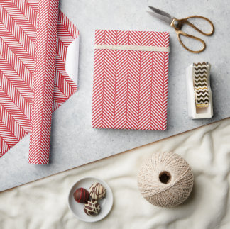 Red and White Herringbone Wrapping Paper