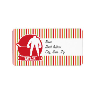 Red and White Hockey Player, Red, Orange, Green Label