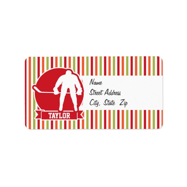 Red and White Hockey Player, Red, Orange, Green Label (Front)