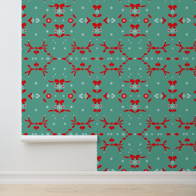 Red and White Holiday Bow Pattern Wallpaper (Application)