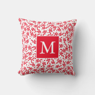 Red and White Holly Berries   Holiday Monogram Cushion
