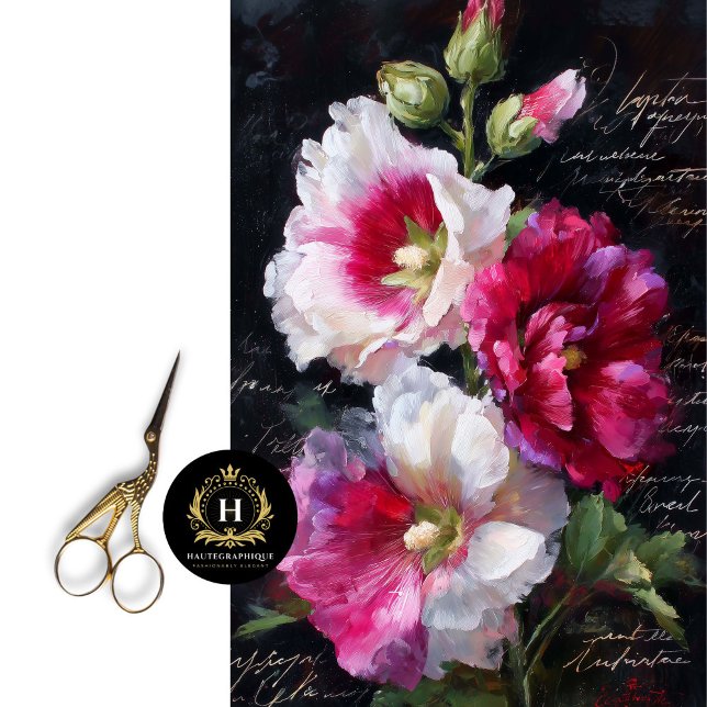 Red and White Hollyhock Floral Decoupage Tissue Paper (Wrap Planters & Cachepots in Flowering Prints)