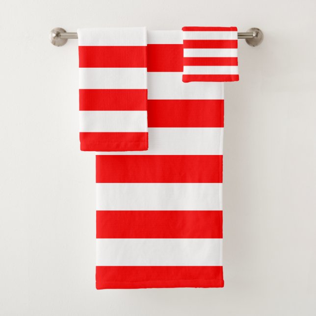 Red and White Horizontal Stripes Bath Towel Set (Insitu)