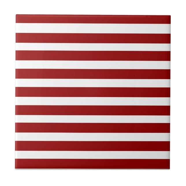 Red and White Horizontal Stripes Pattern Tile (Front)