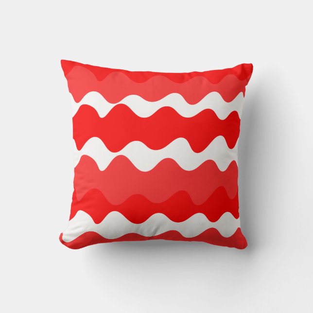 Red and white horizontal wavy pattern  cushion (Front)