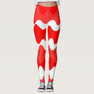 Red and white horizontal wavy pattern  leggings