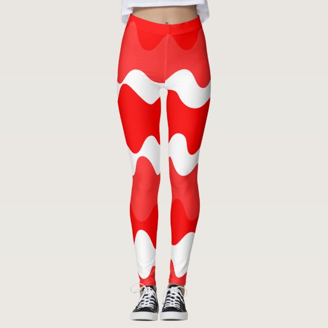 Red and white horizontal wavy pattern  leggings (Front)
