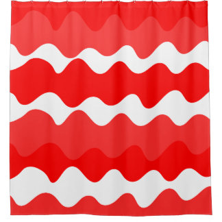 Red and white horizontal wavy pattern shower curtain