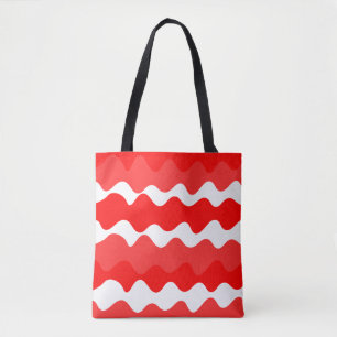 Red and white horizontal wavy pattern  tote bag