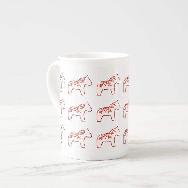 Red and White Horses Bone China Mug (Front Left)