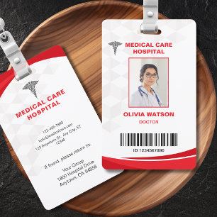 Red and White   Hospital Medical Employee Photo ID Badge