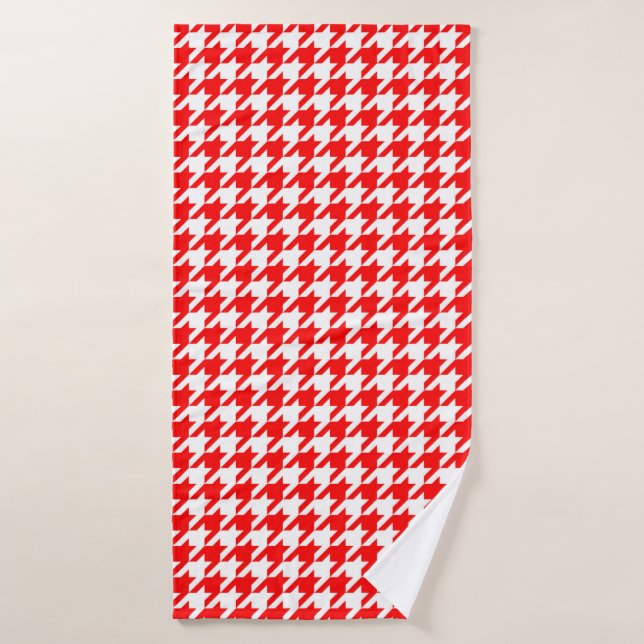 Red and White Houndstooth Check Bath Towel (Bath Towel)