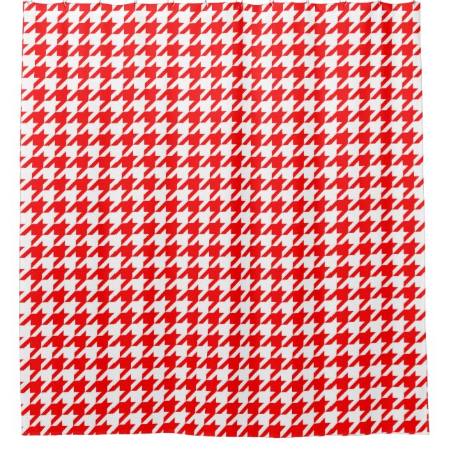 Red and White Houndstooth Check Shower Curtain (Front)