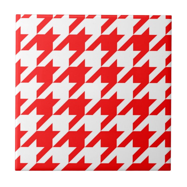 Red and White Houndstooth Check Tile (Front)