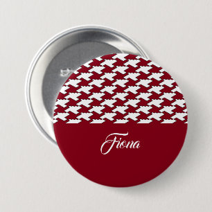 Red and white houndstooth pattern monogram 7.5 cm round badge