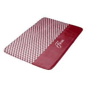Red and white houndstooth pattern monogram bath mat