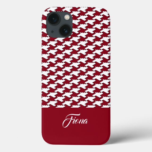Red and white houndstooth pattern monogram Case-Mate iPhone case (Back)