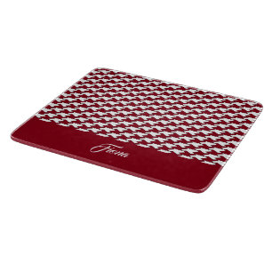 Red and white houndstooth pattern monogram cutting board