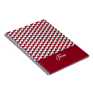 Red and white houndstooth pattern monogram notebook