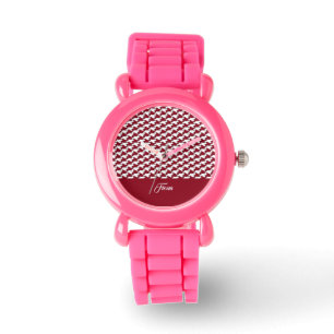 Red and white houndstooth pattern monogram watch