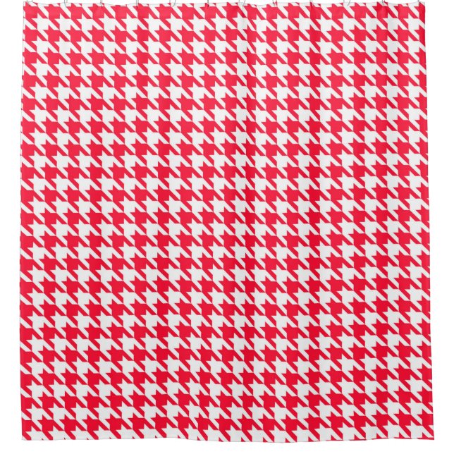 Red and White Houndstooth Pattern Shower Curtain (Front)