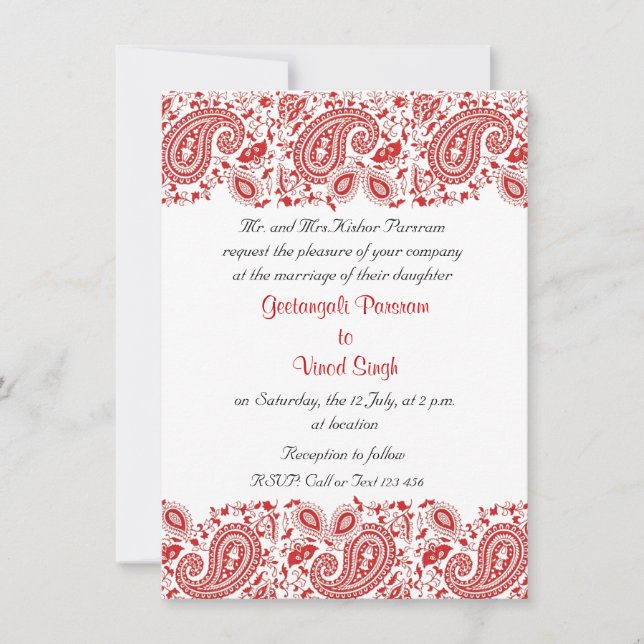 Red and white Indian Wedding Invitation (Front)