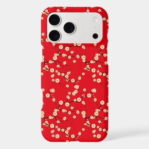 Red and White Japanese Cherry Blossoms Pattern