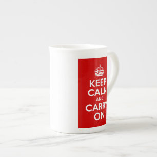 Red and White Keep Calm and Carry On Bone China Mug