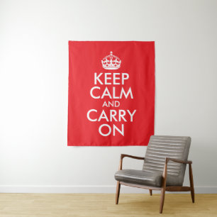 Red and White Keep Calm and Carry On Tapestry