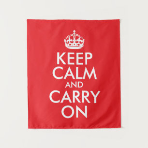 Red and White Keep Calm and Carry On Tapestry