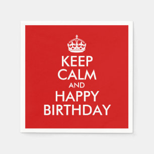 Red and White Keep Calm and Happy Birthday Napkin