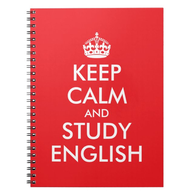 Red and White Keep Calm and Study English Notebook (Front)