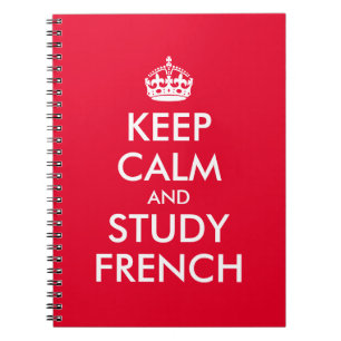 Red and White Keep Calm and Study French Notebook