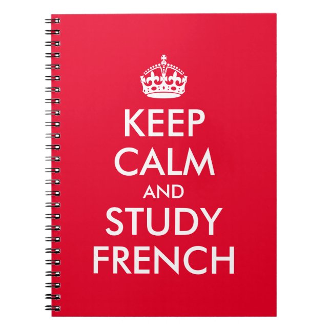 Red and White Keep Calm and Study French Notebook (Front)