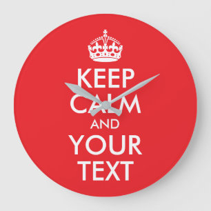 Red and White Keep Calm and Your Text Large Clock
