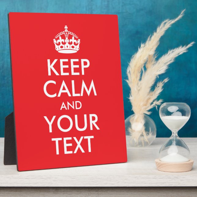 Red and White Keep Calm and Your Text Plaque (Side)