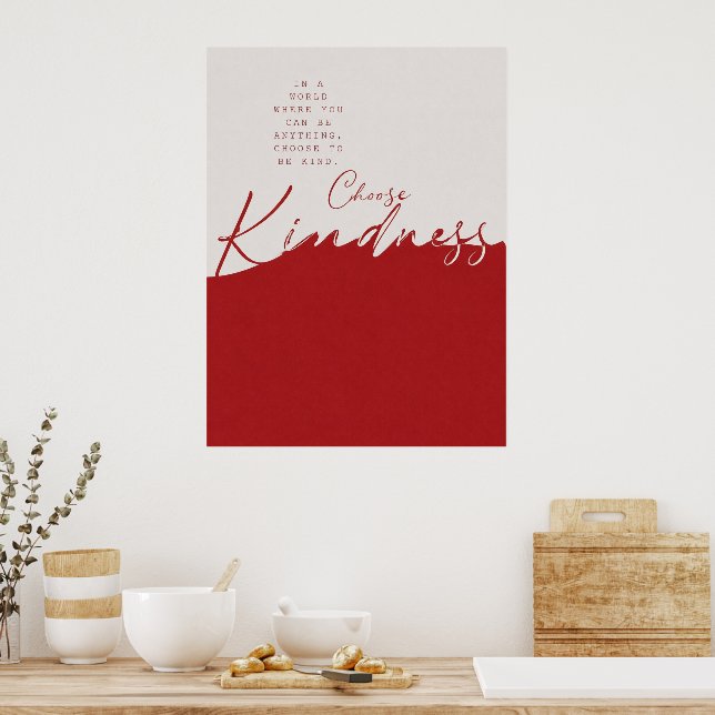 Red and White Kindness Quote – Minimalist Wall  Poster (Kitchen)