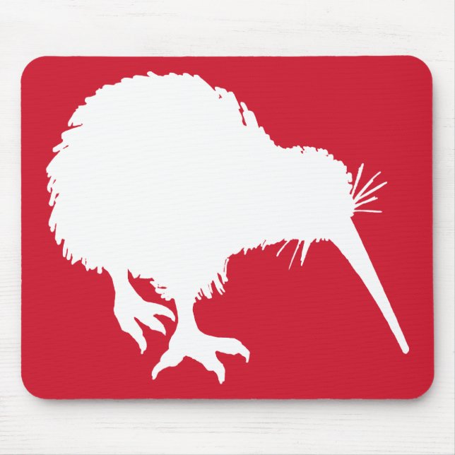 Red and White Kiwi Silhouette Mouse Pad (Front)