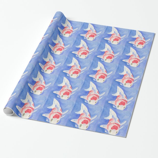 red and white Koi Wrapping Paper (Unrolled)