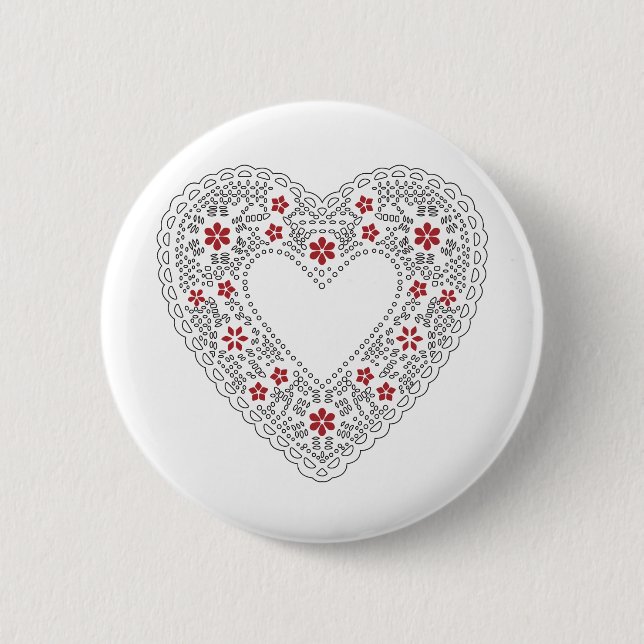 Red and White Lace Heart 6 Cm Round Badge (Front)