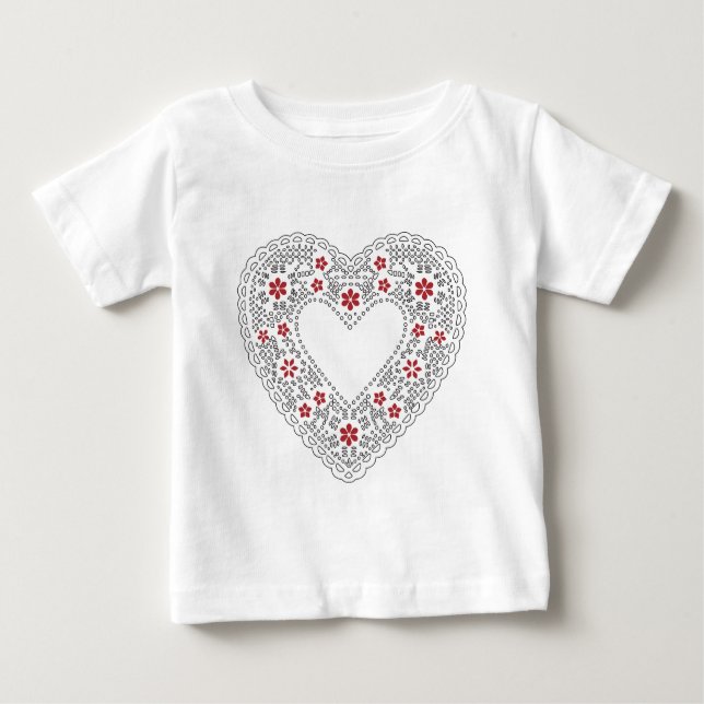 Red and White Lace Heart Baby T-Shirt (Front)