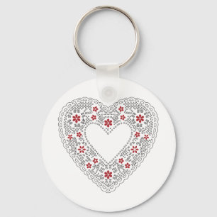 Red and White Lace Heart Key Ring