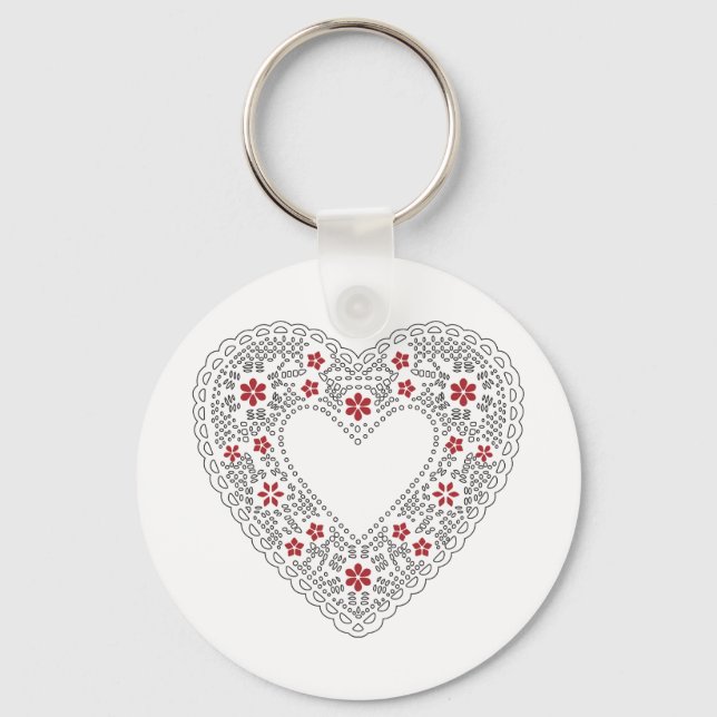 Red and White Lace Heart Key Ring (Front)