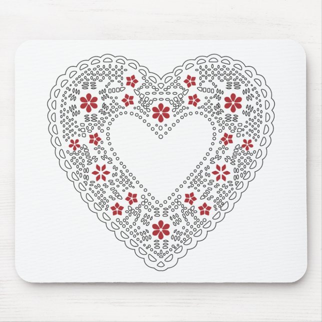 Red and White Lace Heart Mouse Pad (Front)
