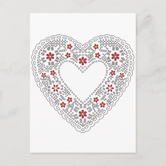Red and White Lace Heart Postcard (Front)