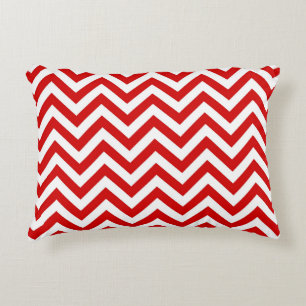 Red and White Large Chevron ZigZag Pattern Decorative Cushion