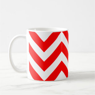 Red and White Large Horizontal Chevron Pattern Coffee Mug