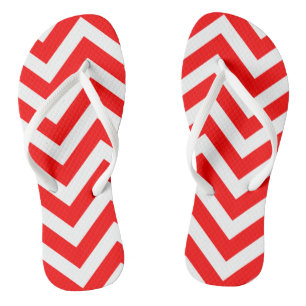 Red and White Large Size Chevron Stripes Jandals