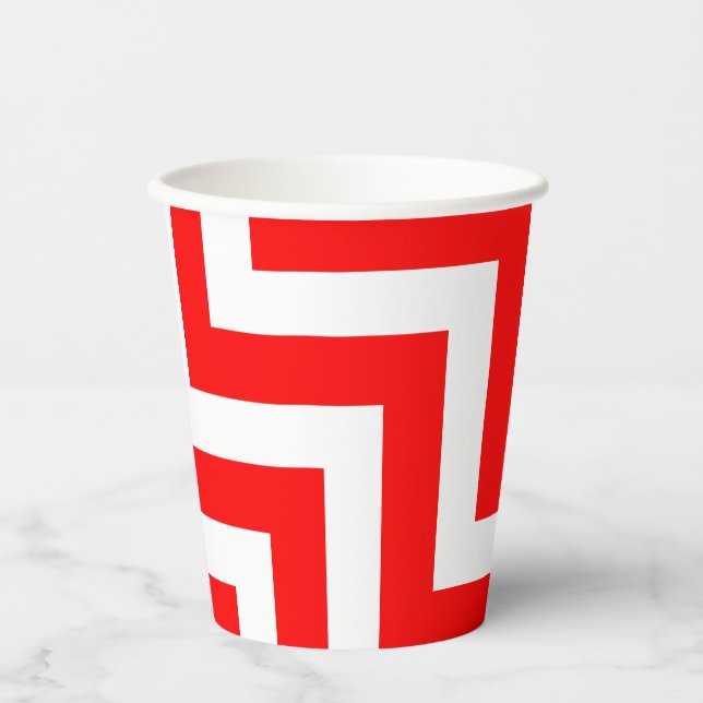 Red and White Large Size Diagonal Chevron Stripes Paper Cups (Front)