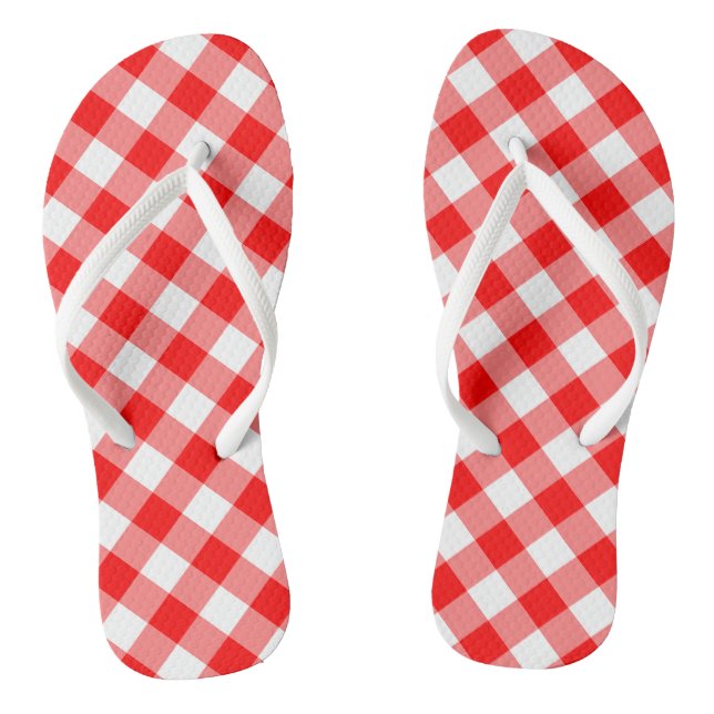 Red and White Large Size Diagonal Gingham Checks Jandals (Footbed)